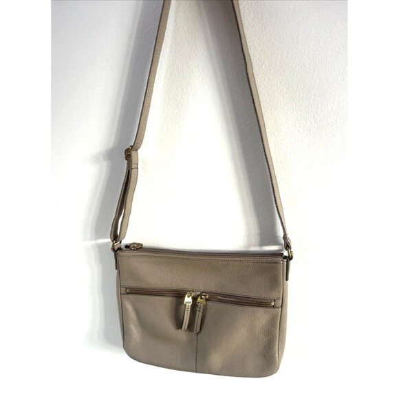FOSSIL Elise Pebbled Leather Crossbody Shoulder Bag Purse Gray-Taupe Color - Picture 2 of 7